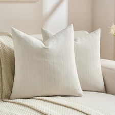 Chenille Decorative Throw Pillow Covers 20x20 Inch 20" x 20" Pack of 2 Cream