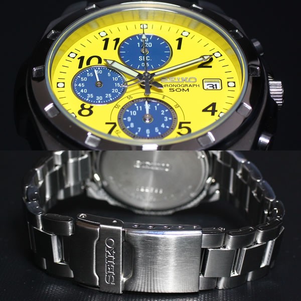 Seiko Chronograph SND409P1 Yellow Dial Quartz Watch Silver Steel