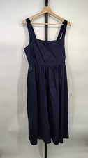 Quince Women 100% European Linen Fit and Flare Midi Dress Deep Navy L