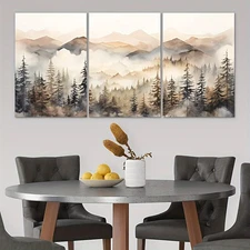 [2D Flat] 3pcs Framed Triptych Abstract Canvas Art - Rustic Farmhouse Mountain L