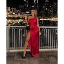Babyboo Ariel maxi dress red size S NWT one shoulder thigh slit