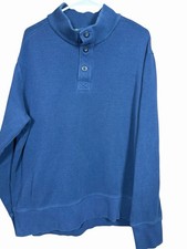 Eddie Bauer Men s XL Mock Neck Henley Sweatshirt Blue 100 Cotton Long Sleeve