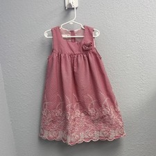 Bonnie Jean Girl s 6yo Red Gingham Dress with Floral Embroidery, EUC