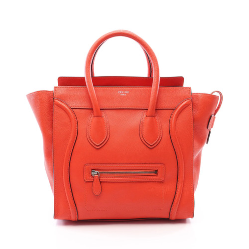 Celine Leather Mini Shopper Bag Orange Red Used Authentic
