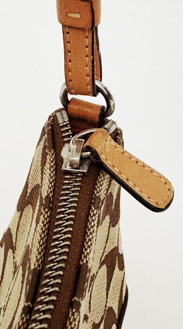 Coach Signature Demi mini Pouch Hand Bag Canvas Leather Beige 6094