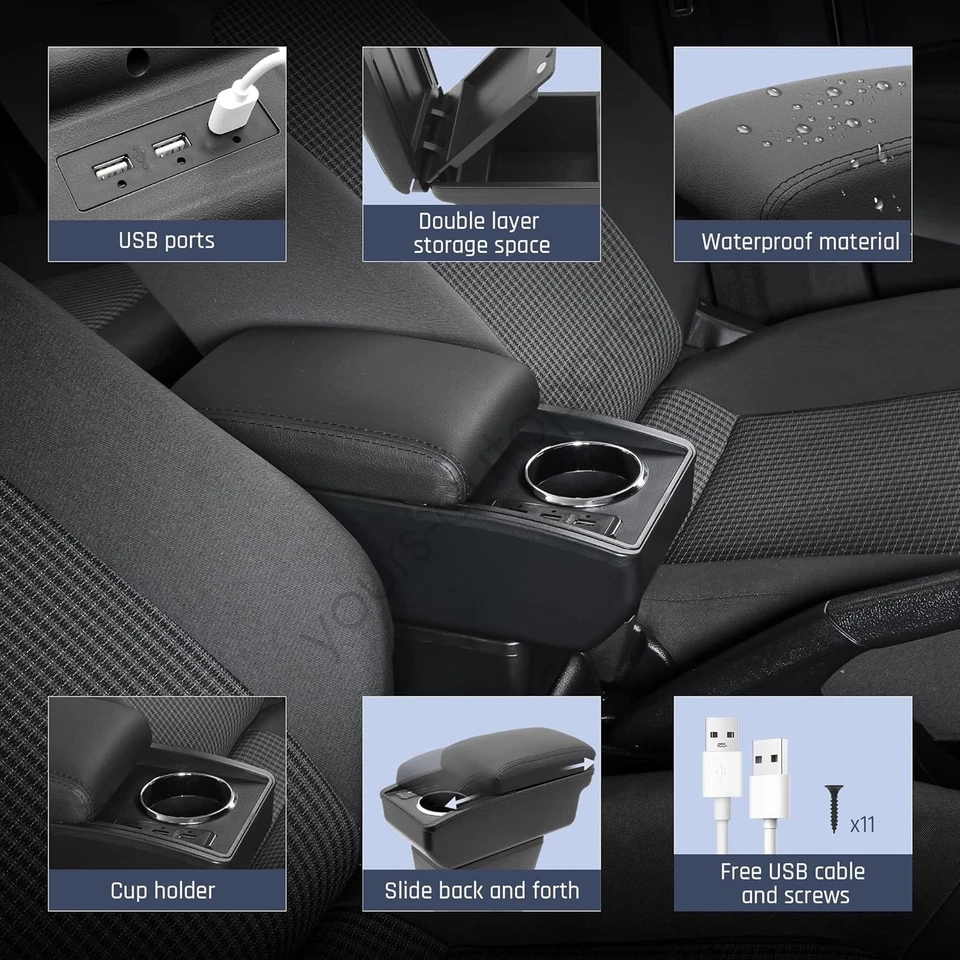 6 USB Ports Double Layer Armrest Box for Toyota bB Scion xB 2004-2006 Black Foto 2 de 4