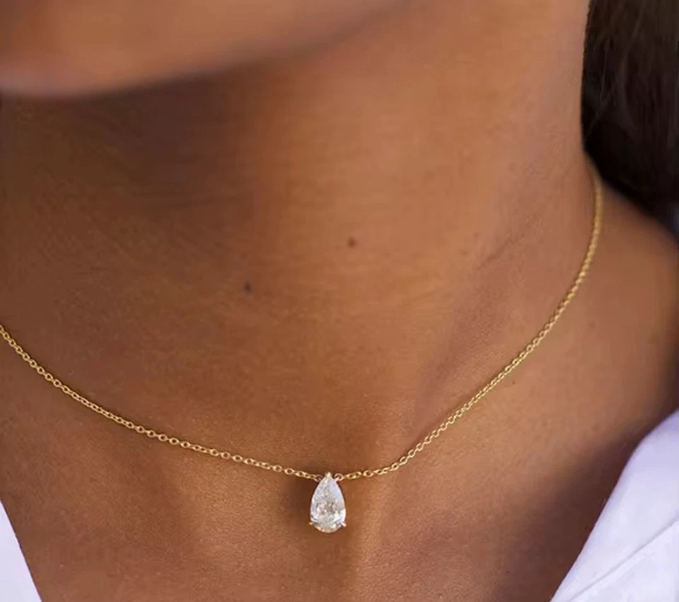 Teardrop Diamond Pendant Necklace - Image 3 of 3