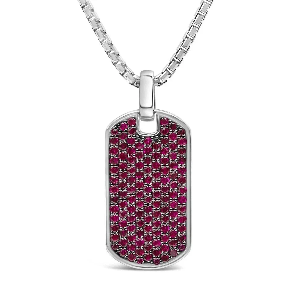 3Ct Round Cut Lab-Created Pink Ruby Men's Pendant 14K White Gold Finish - Image 2 of 4