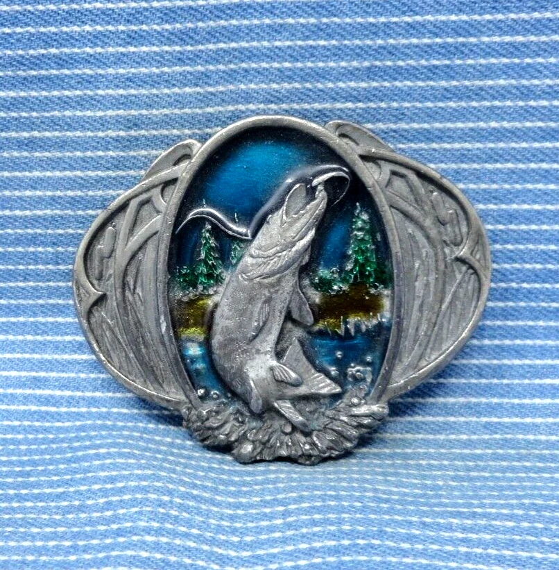 Northern Pike Musky Belt Buckle Fisherman Sportsman Vtg 80s Bergamot .TYC845 - Image 2 of 4