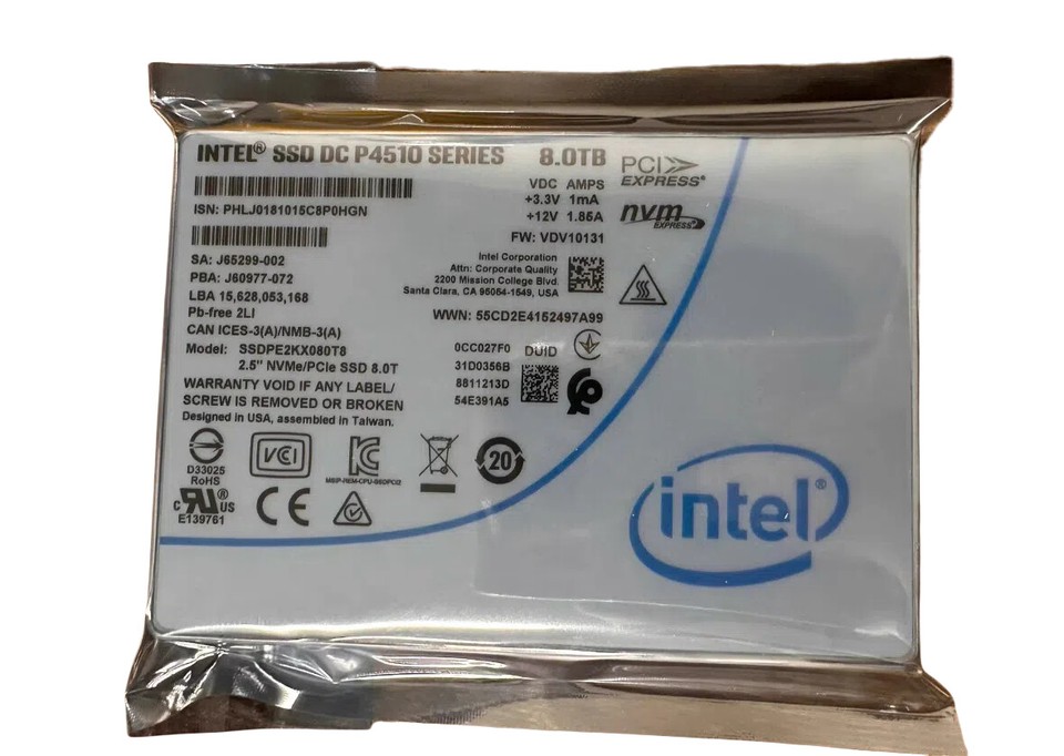 SSD Intel P4510 8 To – NVMe U.2 2.5 Pouces, Occasion Très Bon état