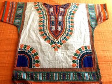 Dashiki Sz XL Cotton Shirt African Tunic Vivid Orange Blue NWOT