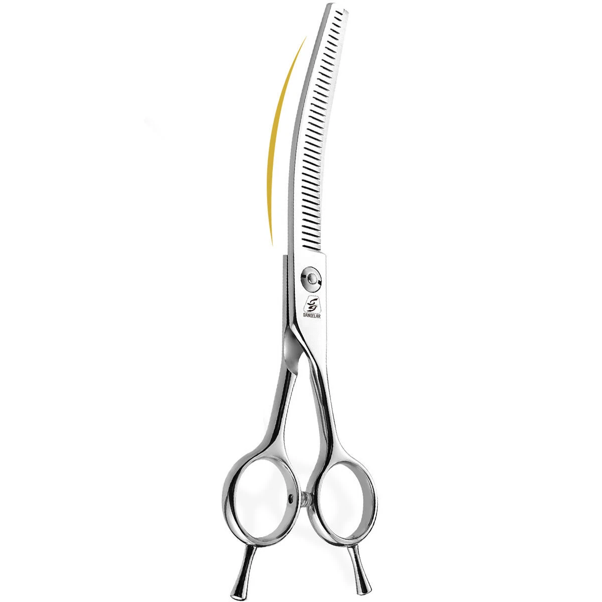Sangelar 7 inch Silver Pet Grooming Thinning Curved Scissors (Dual-Sided Use)