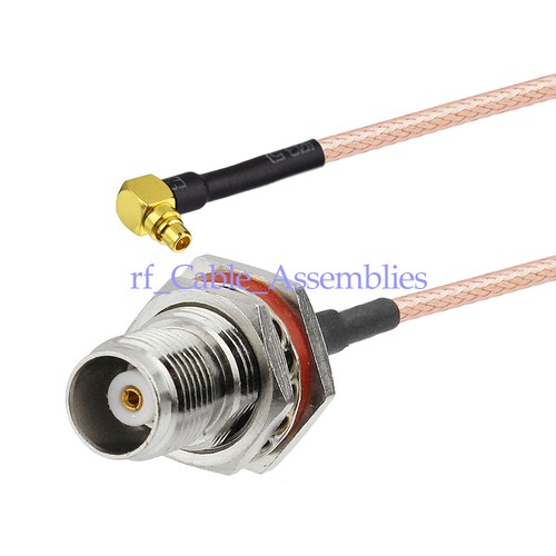 TNC female bulkhead O-ring to MMCX male right angle RA RF pigtail cable RG316 6"