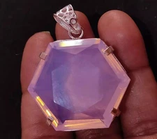 Hexagonal Cut 94.27 Ct Pink Natural Opal 925 Solid Silver Pendant Loose Gemstone