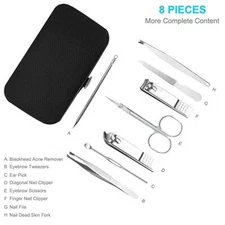 Pedicure Manicure 8 pcs Set Nail Clippers Kit Case Travel Grooming Tool Survival