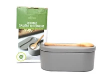 Fox Run Cement Double Salt Cellar with Spoon, 3 x 3.5 x 6.25 inches, Gray - MINT