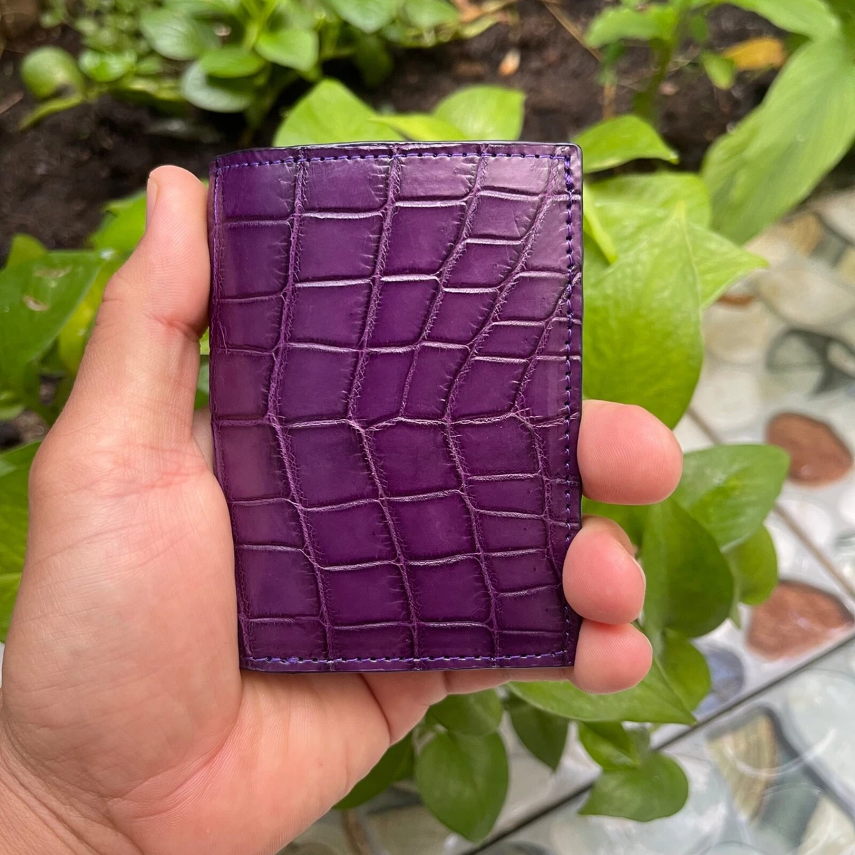 PURPLE GENUINE ALLIGATOR CROCODILE LEATHER CASE CARD HOLDER MINI WALLET  CARD MEN