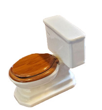 White Porcelain Doll House Toilet w/Wooden Seat 1/12 Scale, 3"x3" NWOT