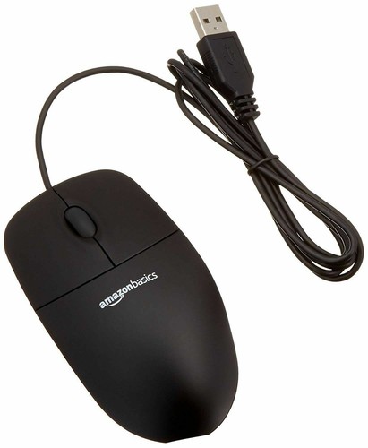 one NEW Amazon Basics USB 3-Button Wired Computer Mouse BLACK -great price-