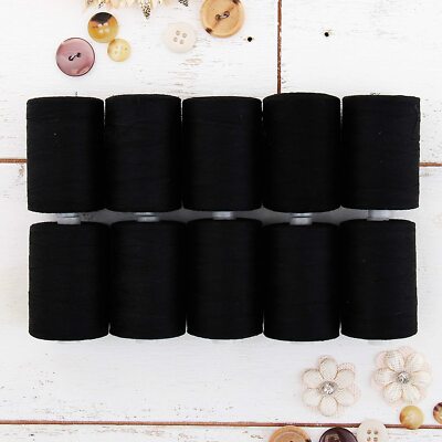 100% Cotton Thread Set | 10 Black Spools | 1000M (1100 Yards) Quilting Sewing