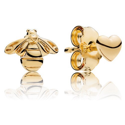 New 100% Genuine Authentic Pandora Shine Gold Heart & Bee Stud Earrings 267071 - Picture 1 of 8