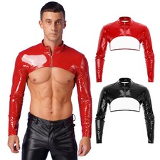 Herren Lackleder Jacke Crop Top PVC Glänzendes Shrug Top Gogo Party Clubwear