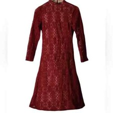 Forever 21 Lace Long Sleeve A Line Midi Dress Red M Summer Bohemian