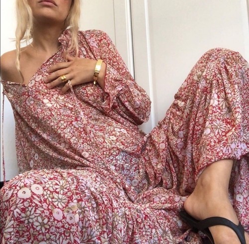 NEW FREE PEOPLE Sz M FEELING GROOVY PRINTED BOHO MAXI DRESS IN RED COMBO - Picture 3 of 7