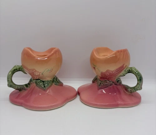 Vintage Woodland Hull Candle Holders Peach Pink W30