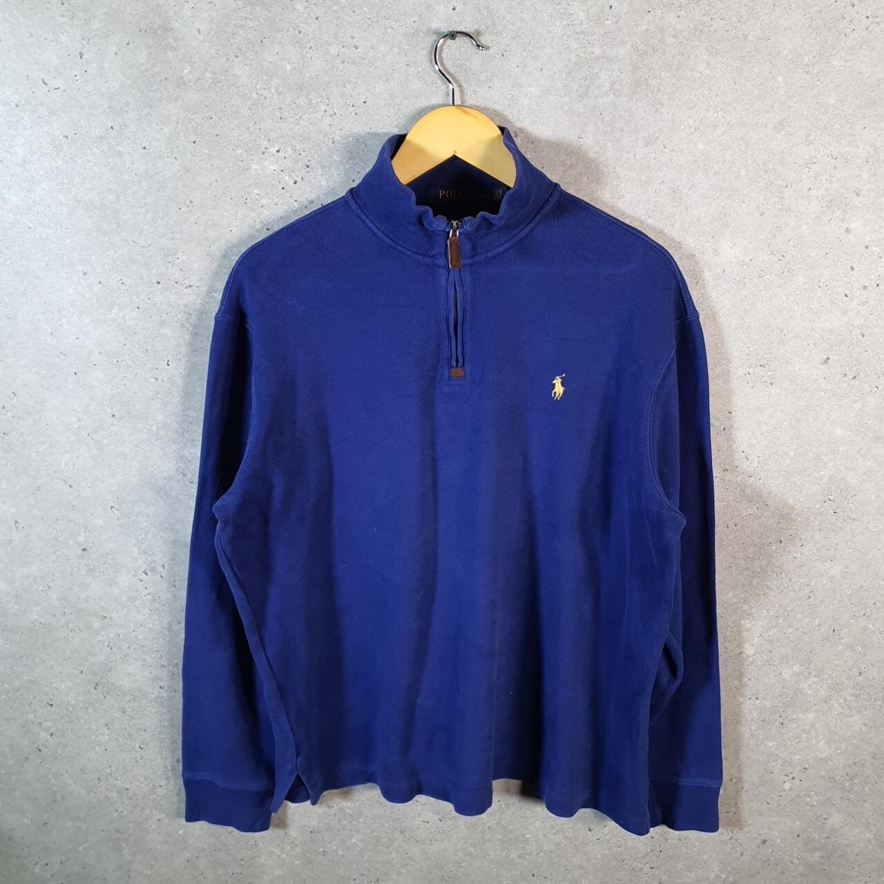 Polo Ralph Lauren vintage 1 4 zip felpa uomo blu medio pullover pony