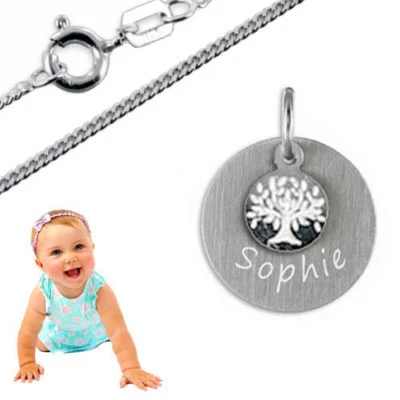 MARKENLOS Taufkette-Kinderkette-Gravurplatte mit Anhänger Lebensbaum-Silber 925-Inkl.Grav.