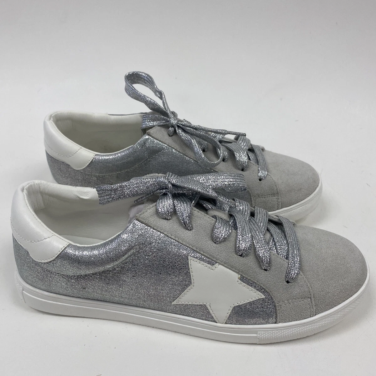 Silver Sparkle Tennis Shoes with Laces