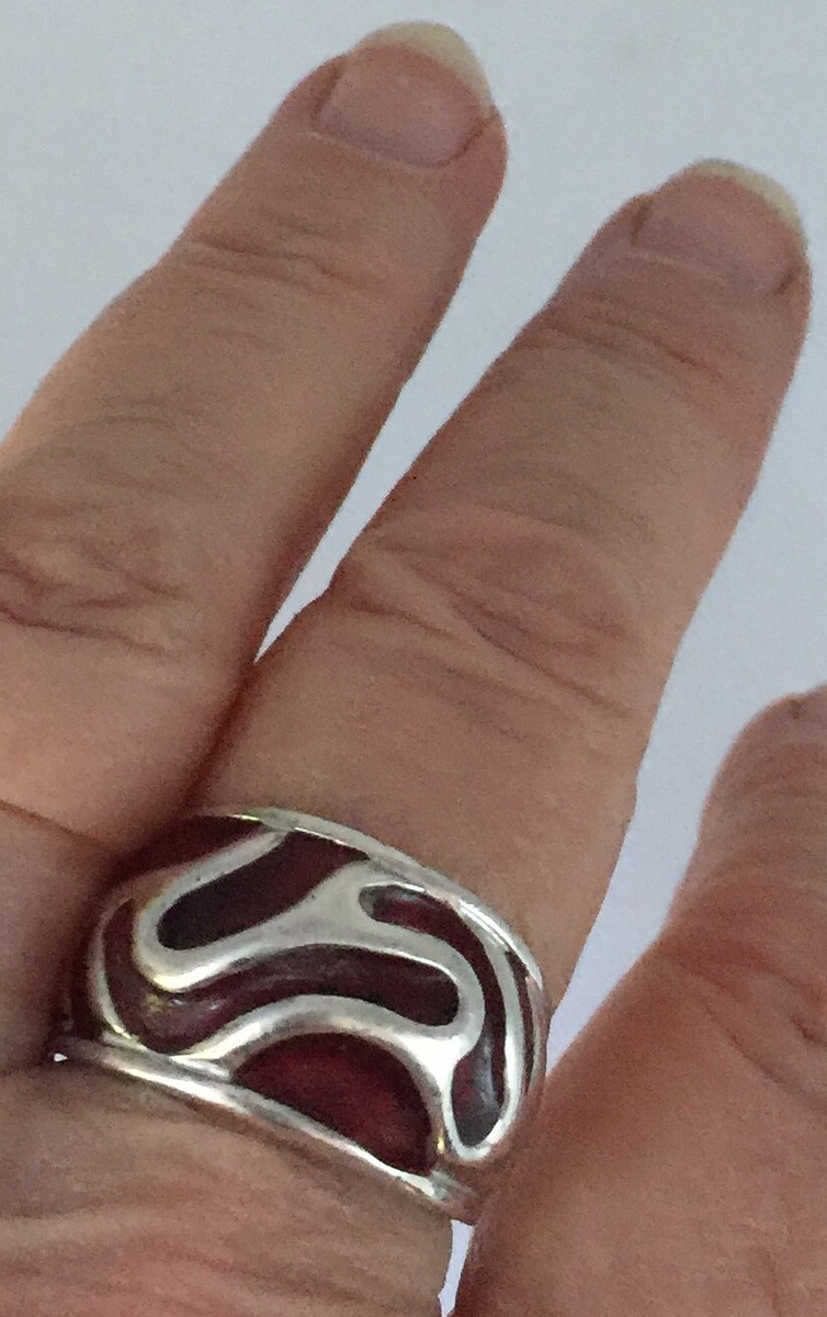 Bague Chevalière Rouge - Métal Argenté, Pâte De Verre, Taille 61, Année 2010, Occasion