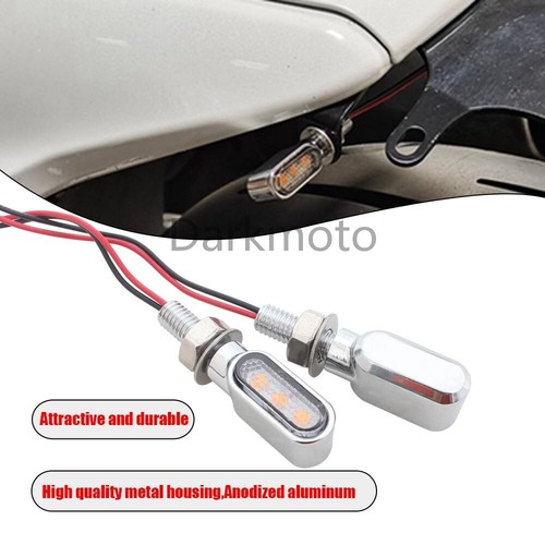 Universal Chrome Small Motorcycle LED Turn Signals Blinker Lights Fit for Harley - Picture 2 of 15