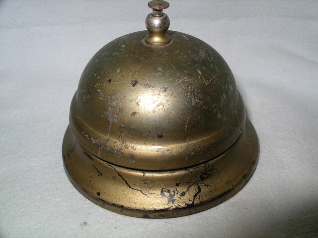 Reception Desk Bell Vintage All Metal Well-Made Gold Paint Finish Rings Loudly!