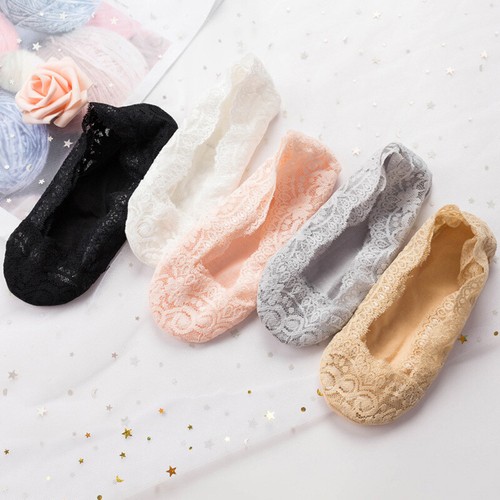 5Pair Anti-slip Footsies Skin Shoe Liners Invisible Thin Lace Socks Women Ladies - Picture 3 of 15
