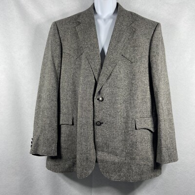 Circle S Dallas Texas Jacket Men s 48R Gray Sport Coat Western Wool Silk Blend
