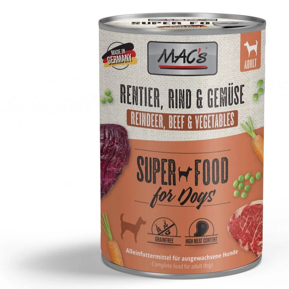 MAC's Dog Getreidefreies Nassfutter für Hunde mit Rentier, Rind und Gemüse 400g