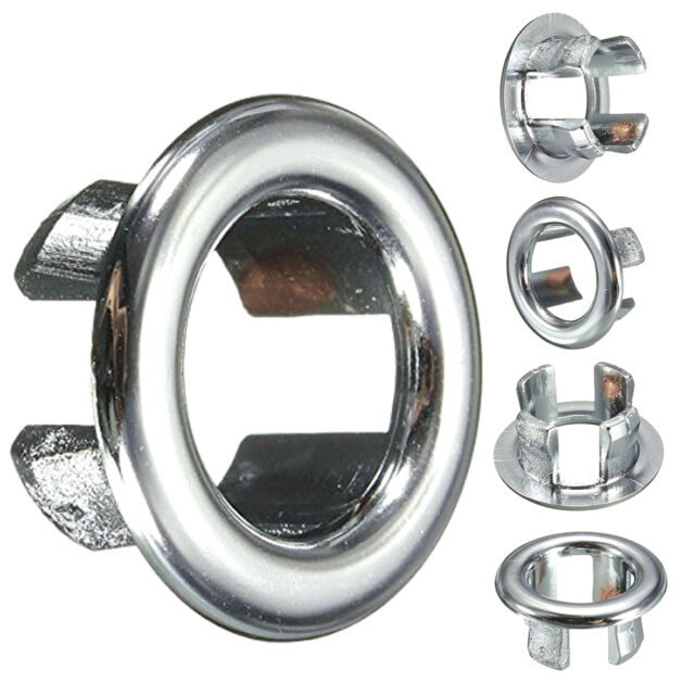 2pcs Bathroom Sink Overflow Trim Ring Chrome Hole Cover Cap Round Insert