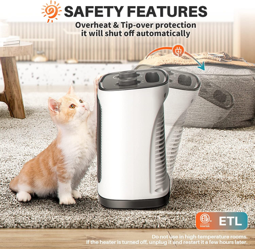 Portable Electric Space Heater, Small Ceramic Heater Fan with Thermostat, Tip...