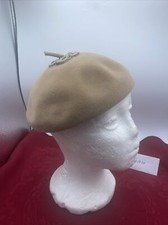 Vintage Beret Hat Beige Suede with Faux Pearls And Rhinestones On Top One Size