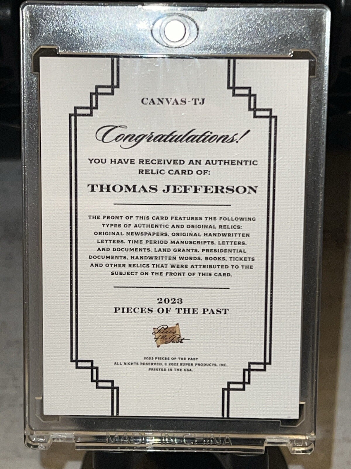 Thomas Jefferson Pieces Of The Past 2023 Canvas Written Relic 🇺🇸🦅