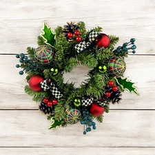 MacKenzie-Childs Tartastic Mini Wreath Ornament Courtly Check Ribbon