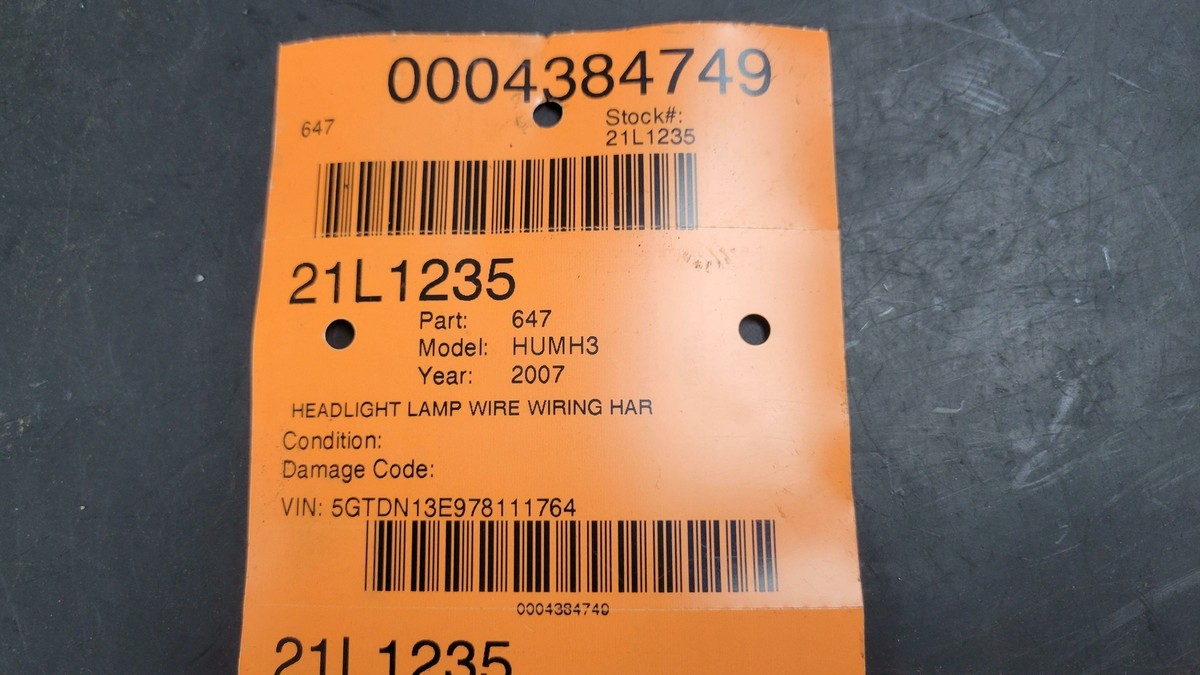 2007 HUMMER H3 HEADLIGHT LAMP WIRE WIRING HARNESS 15834717 2007 HUMMER H3 HEADLIGHT LAMP WIRE WIRING HARNESS 15834717