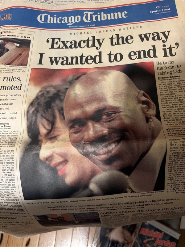 1/14/1999 Michael Jordan Retirement Chicago Tribune Newspaper.