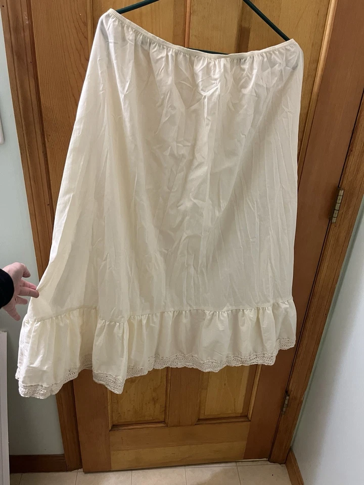Falda Enagua Vintage Crema Años 60 Bordada Ribete Cintura Elástica Talla L Boho Foto 3 de 4