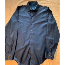 Calvin Klein Mens Slim Fit Button Down Shirt Dark Teal Blue Textured Long Sleeve