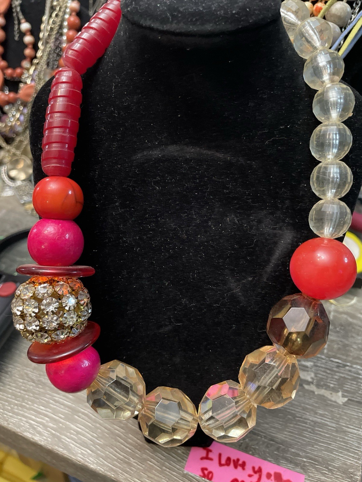 Lenora Dame Statement Necklace Bold Mixed Beads C… - image 1