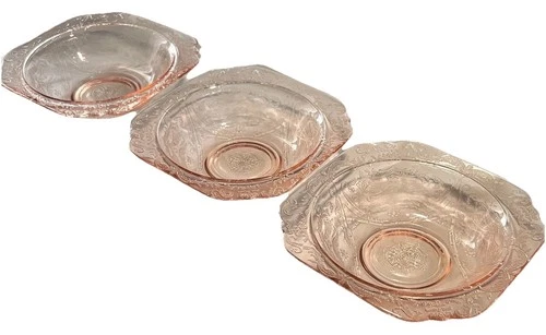 Pink depression glass Federal Glass Company  Madrid Pattern Bowl 7" Set Of 3