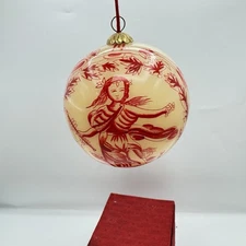 Pierre Deux French Country Large Glass Red Cream Tree Ornament France 1990s